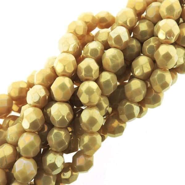 Fire Polished Faceted 6mm Round Beads 6″str – Luster Iris Antique Beige