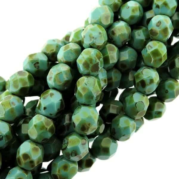 Fire Polished Faceted 6mm Round Beads 6″str – Picasso Opaque Turquoise