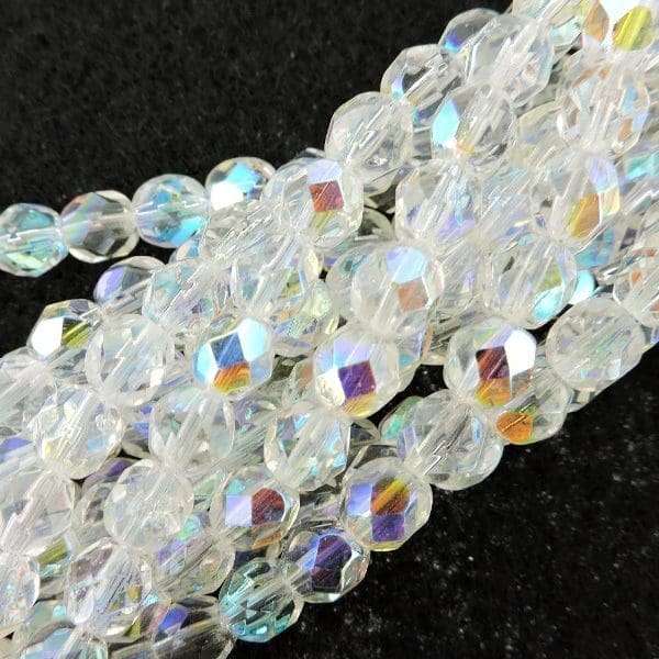 Fire Polished Faceted 6mm Round Beads 6″str – Crystal AB