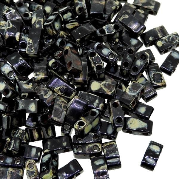 Miyuki Half Tila Beads 2.3 x 5mm 7.8GM Picasso Smokey Black