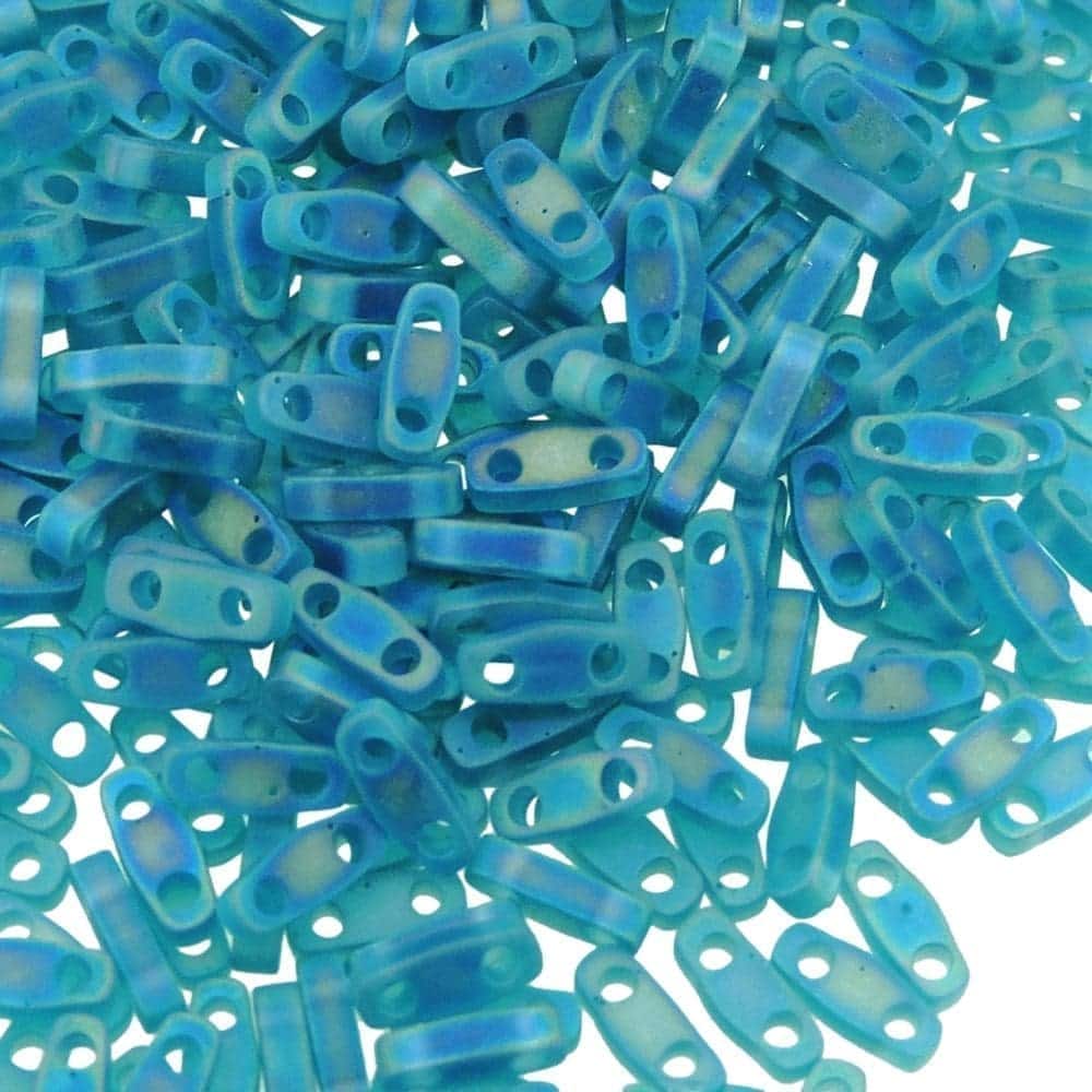 Miyuki Quarter Tila Beads 2-Hole 5×1.5mm Matte Transparent Teal AB  7.2GM