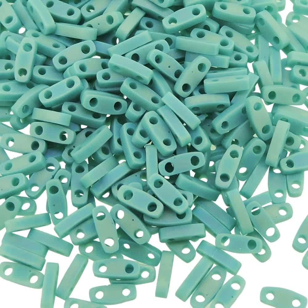 Miyuki Quarter Tila Beads 2-Hole 5×1.5mm Matte Opaque Turquoise Green AB