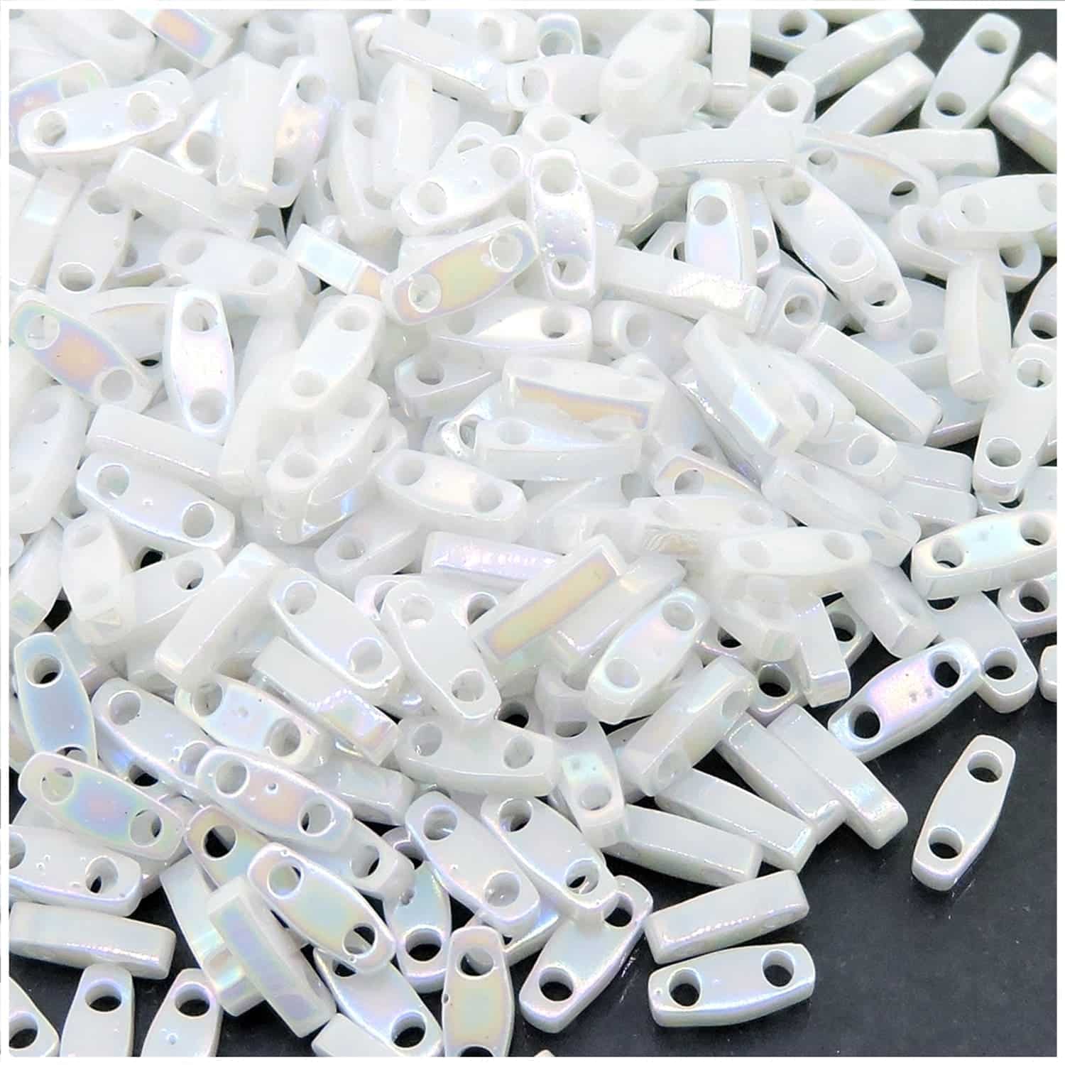 Miyuki Quarter Tila Beads 2-Hole 5×1.5mm Opaque Pearl White AB 7.2GM