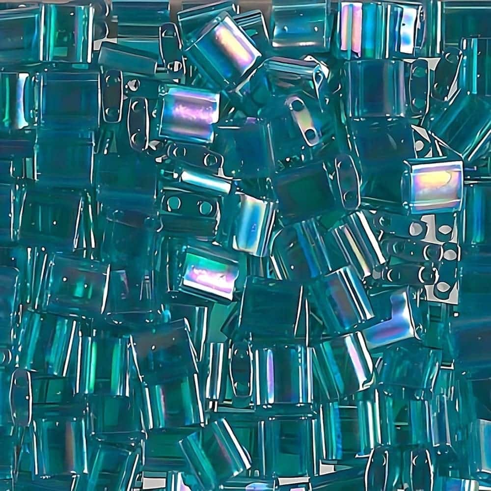 Miyuki Tila Beads 5mm 2-hole Square Transparent Teal AB 7.2GM