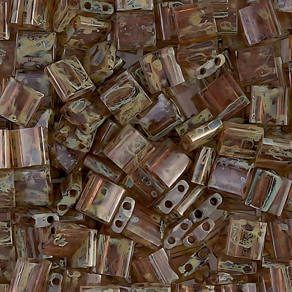 Miyuki Tila Beads 5mm 2-hole Square Light Autumn Jasper Picasso 7.2GM