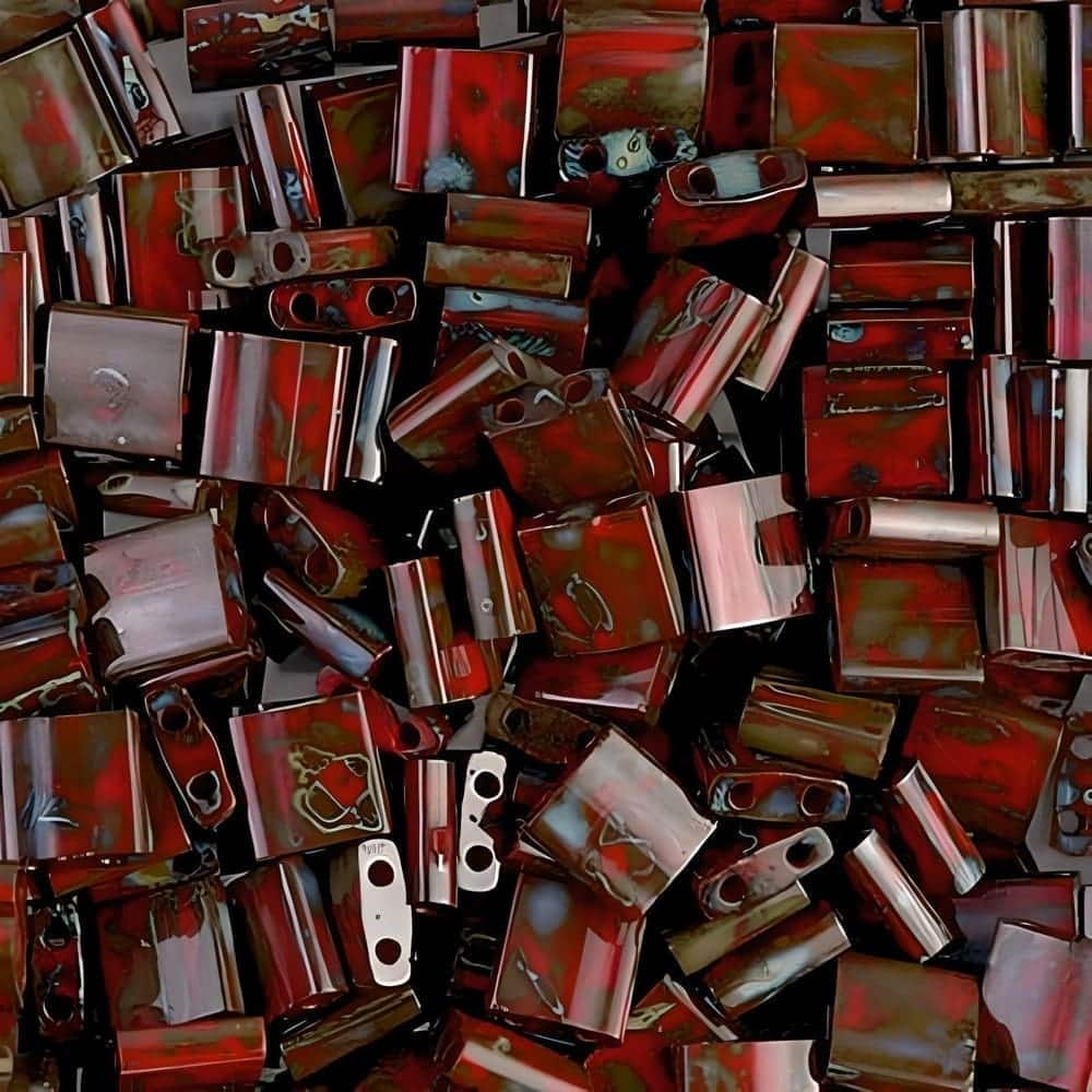 Miyuki Tila Beads 5mm 2-hole Square Picasso Red 7.2GM