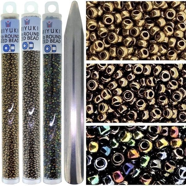Set of 3 Colors 69GM Miyuki Seed Beads Size 11/0 Metallic Bronze Collection + Bead Scoop