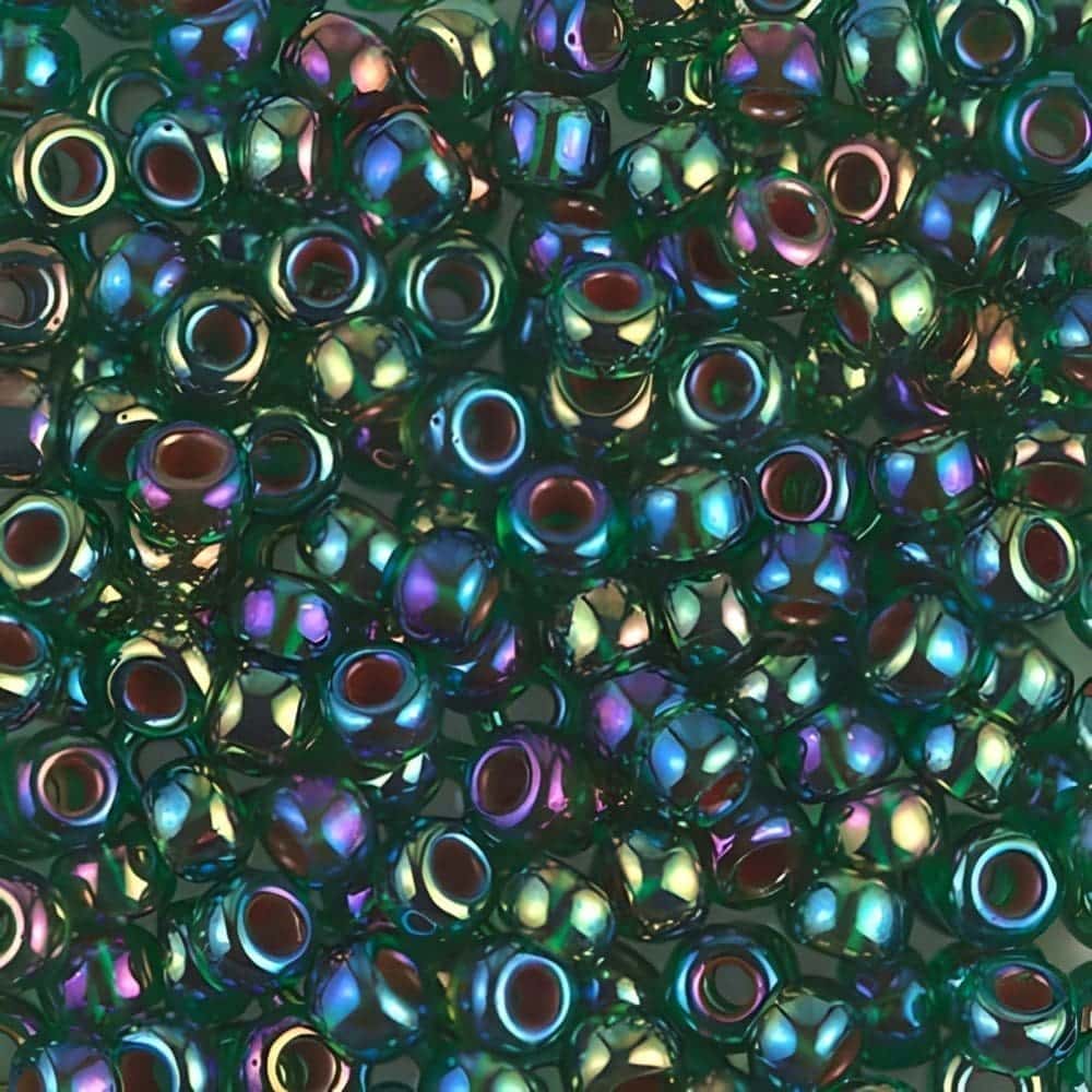 Miyuki Round Seed Beads 6/0 Lined Green AB 20GM 6-344