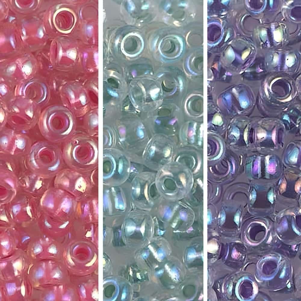 Set of 3 Colors 60GM Miyuki Round Seed Beads Size 6/0 Color Lined Crystal AB