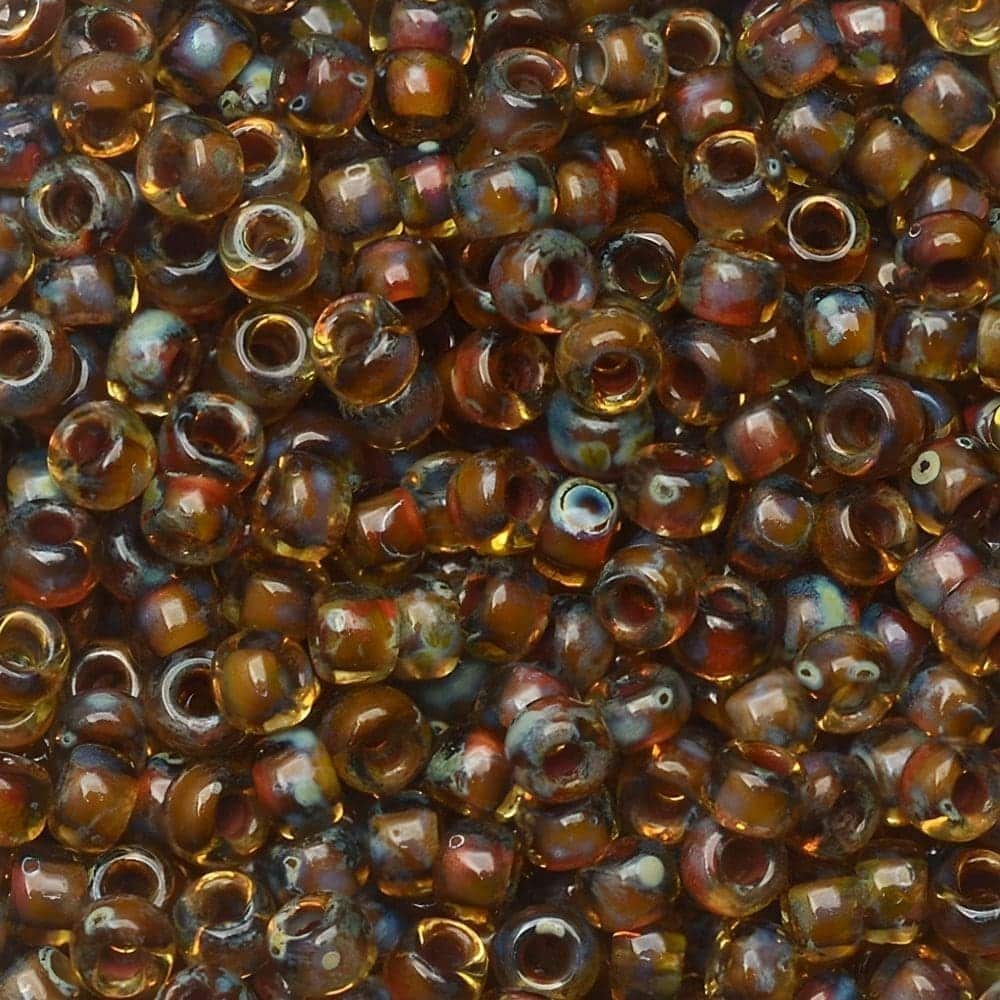 Miyuki Round Seed Beads Size 8/0 Picasso Saffron Transparent 22GM