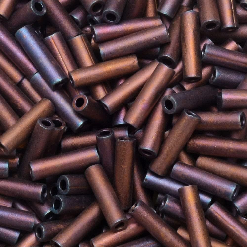 Miyuki Bugle Beads Size #2, 6mm, 17GM Matte Metallic Dark Raspberry