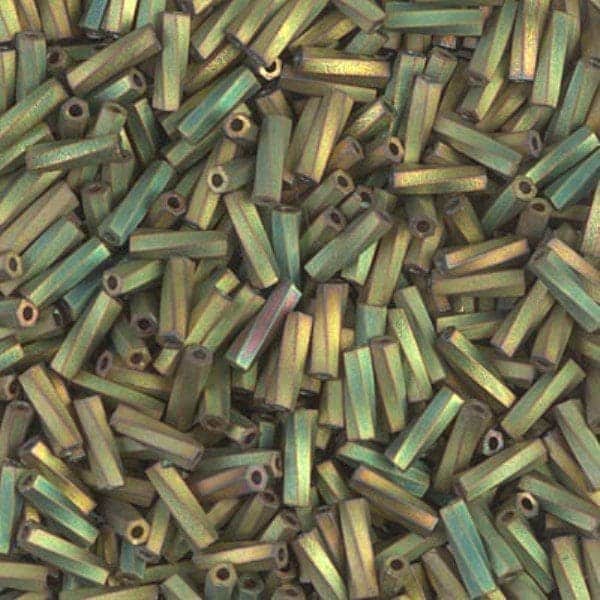 Miyuki Twisted Bugle Beads 6mm 17.5GM Matte Metallic Khaki Iris