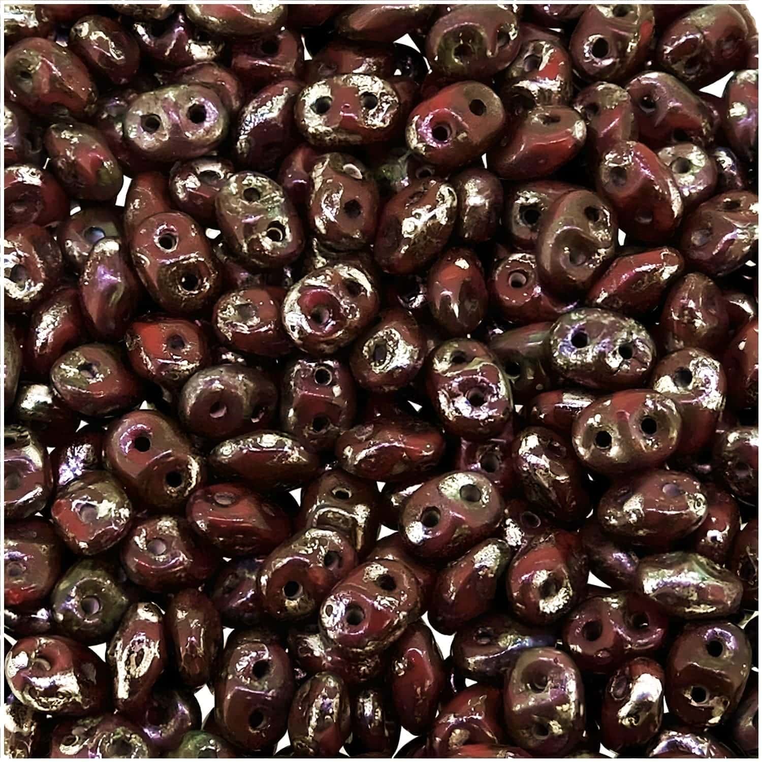 SuperDuo Beads Two-hole 5×2.5mm Coral Red Picasso 22.5GM