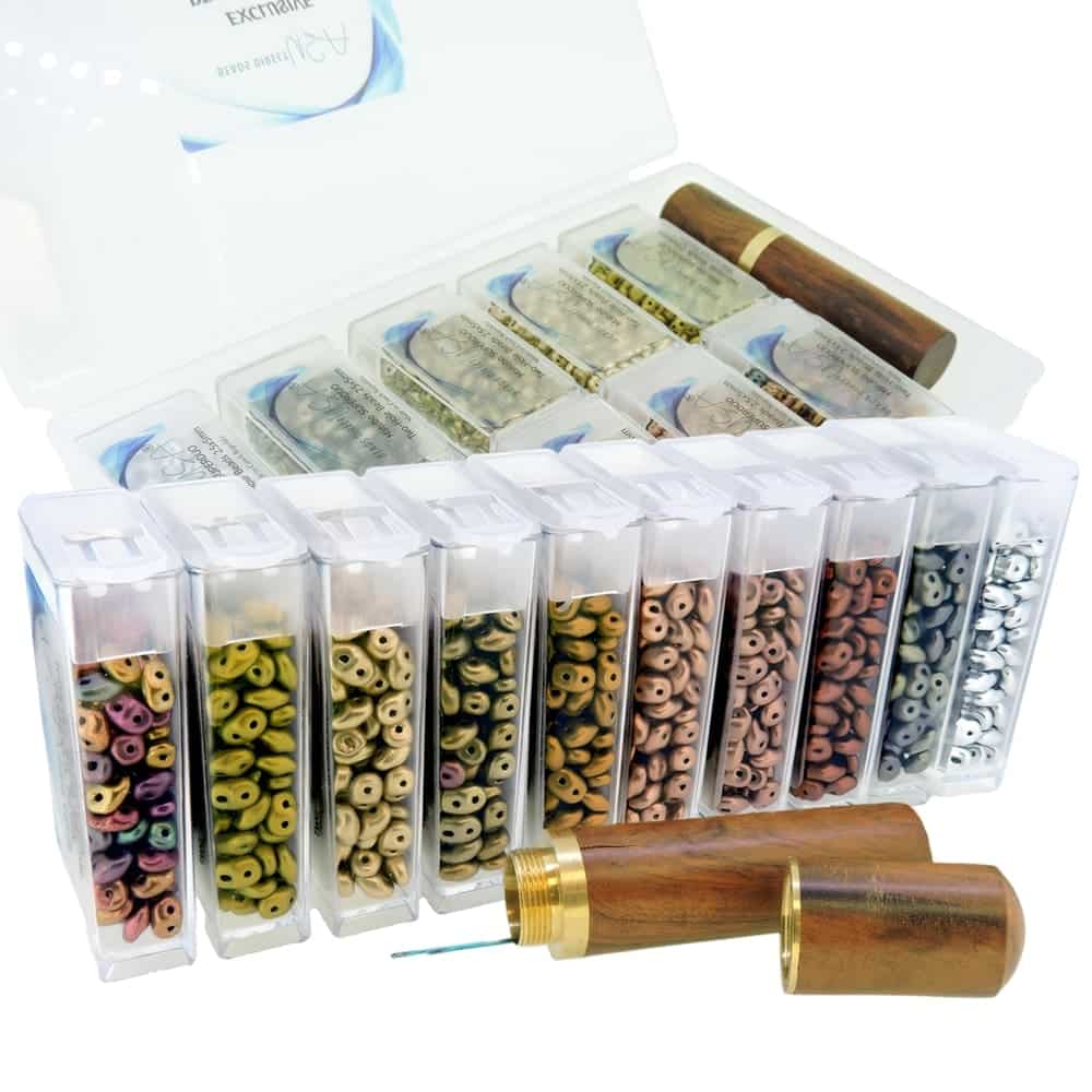 Set of 10 Colors 120GM SuperDuo Beads 5×2.5mm, Matte Metallics in Storage Box