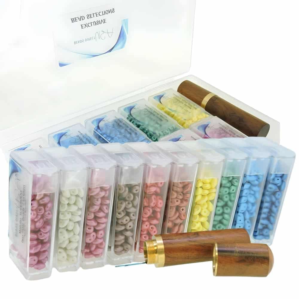 Set of 10 Colors, 120GM, SuperDuo Beads 5×2.5mm, Pearl Shine Collection in Storage Box