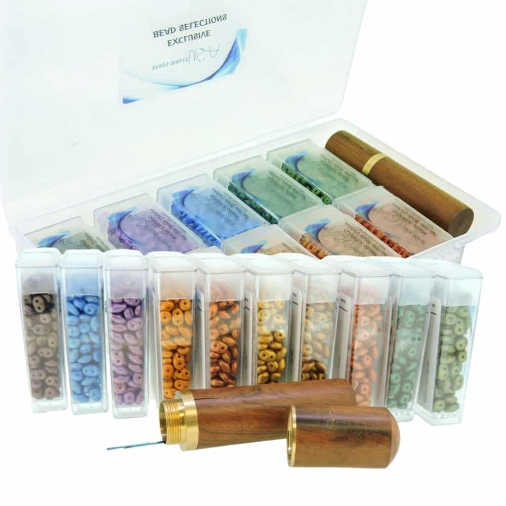 Set of 10 Colors, 120GM, SuperDuo Beads 5×2.5mm, Gold Shine Collection in Storage Box