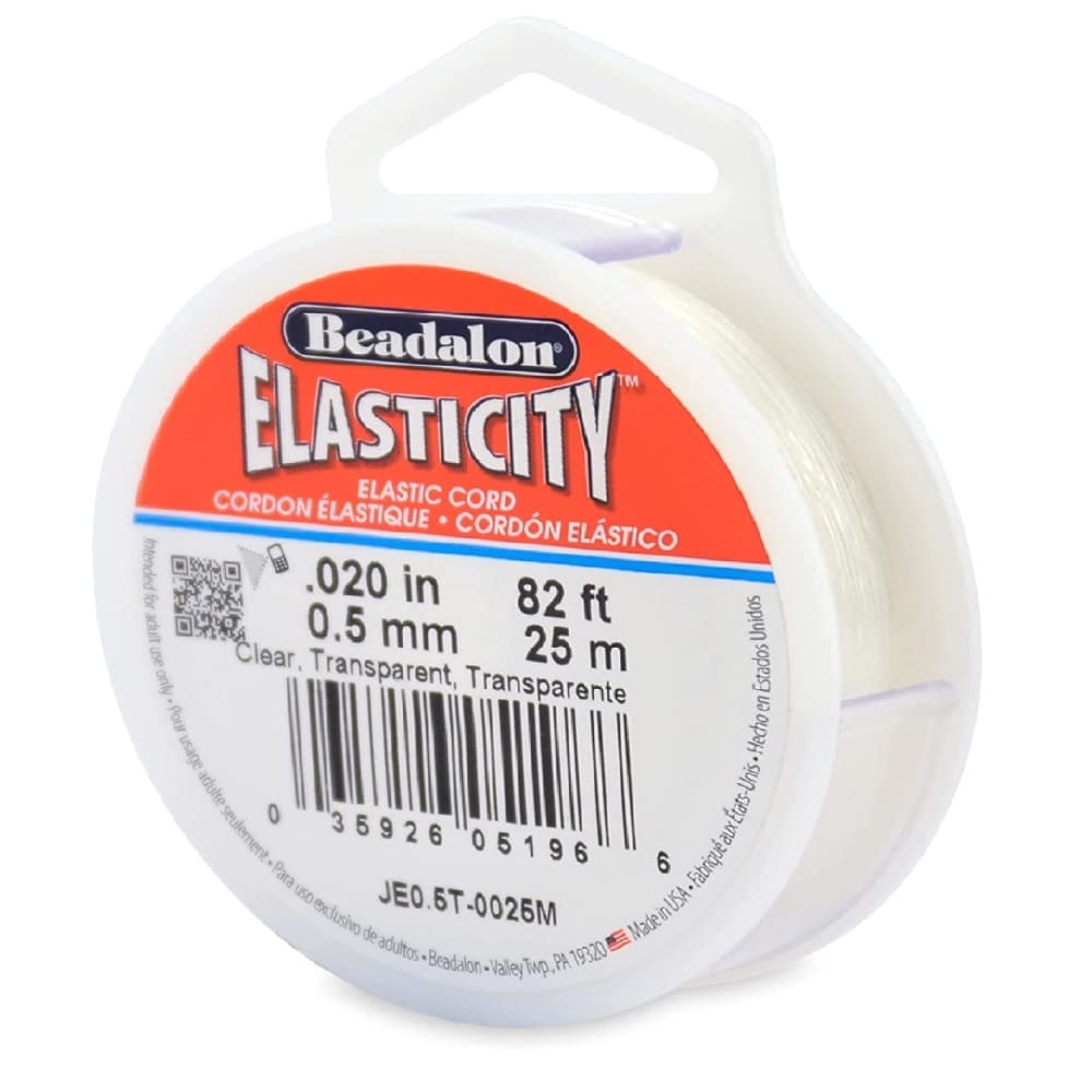 Beadalon Elasticity Stretch Cord, 0.5mm, Clear, 25 m / 82 ft