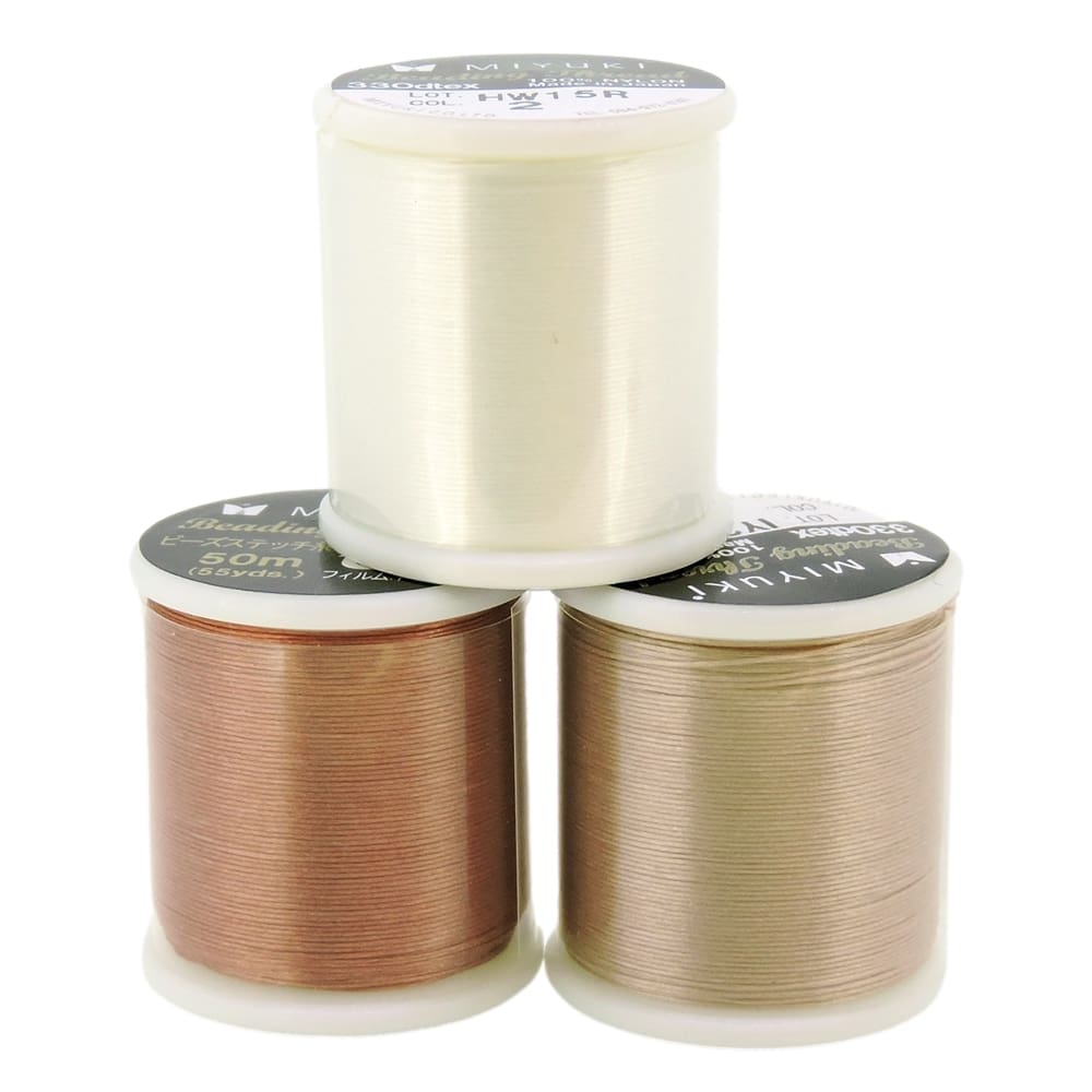 3 Pack – Miyuki Beading Thread Size B, 50M ea, Eggshell, Blush, Nutmeg