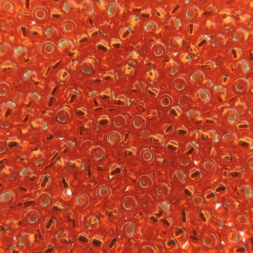 Toho Seed Beads Round Size 11/0 28GM Silver Lined Hyacinth Red-Orange