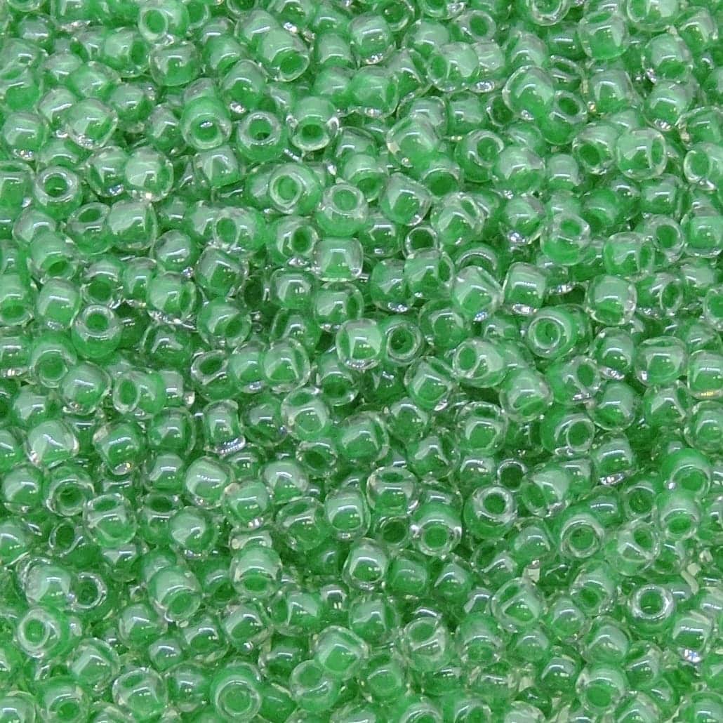 Toho Seed Beads Round Size 11/0 28GM Apple Green Lined Crystal 11-343