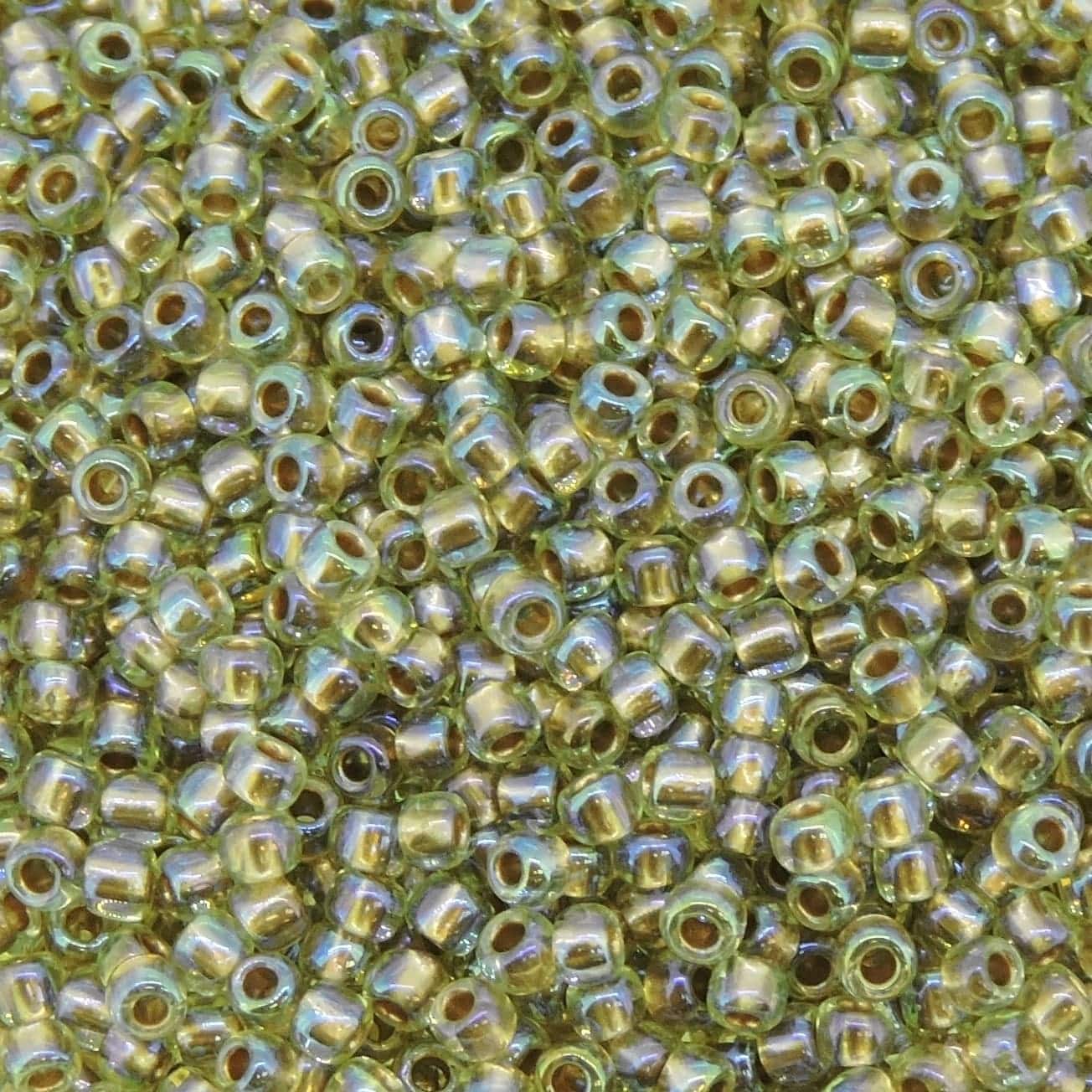 Toho Seed Beads Round Size 11/0 28GM Gold Lined Rainbow Light Jonquil